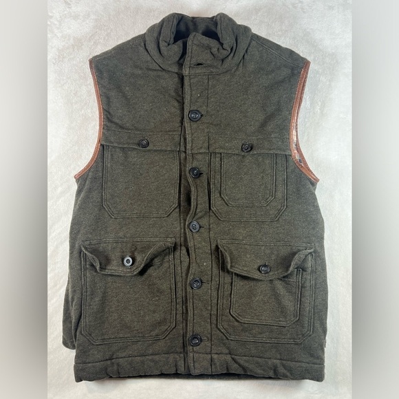 Polo Ralph Lauren Size Small Button Front Leather Detail Hunting Brown Vest EUC - Picture 2 of 14